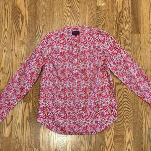 J. Crew Liberty Print Pink and White Berry Print Popover Shirt